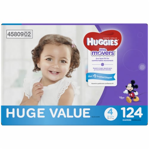 Huggies Little Movers Baby Diapers, Size 4 (22-37 lbs) - Size 4 / 124 Count