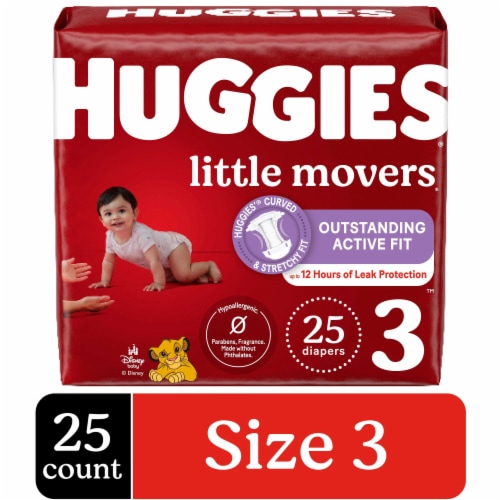 Huggies Little Movers Size 4 Baby Diapers (22-37 lbs) - Size 3 / 25 count
