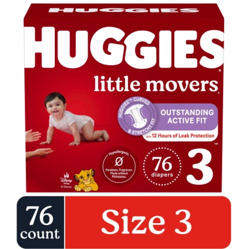 Huggies Little Movers Size 4 Baby Diapers (22-37 lbs) - Size 3 / 76 count