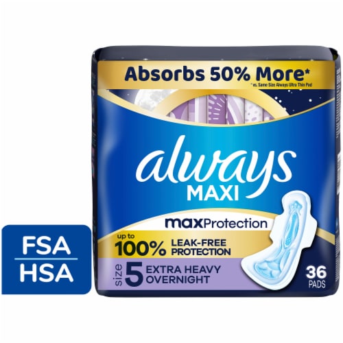 Always Maxi Size 5 Extra Heavy Overnight Pads With Wings Unscented - Always Maxi Size 5 Extra Heavy Overnight Pads With Wings Unscented