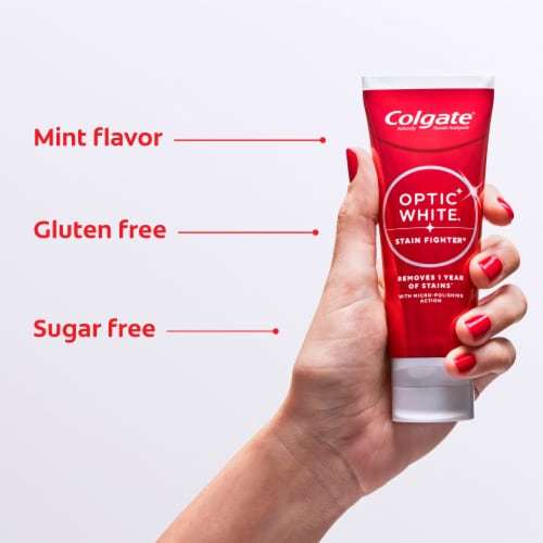 Colgate Optic White Stain Fighter Teeth Whitening Anti-Cavity Toothpaste Gel in Fresh Mint Flavor - Colgate Optic White Stain Fighter Teeth Whitening Anti-Cavity Toothpaste Gel in Fresh Mint Flavor