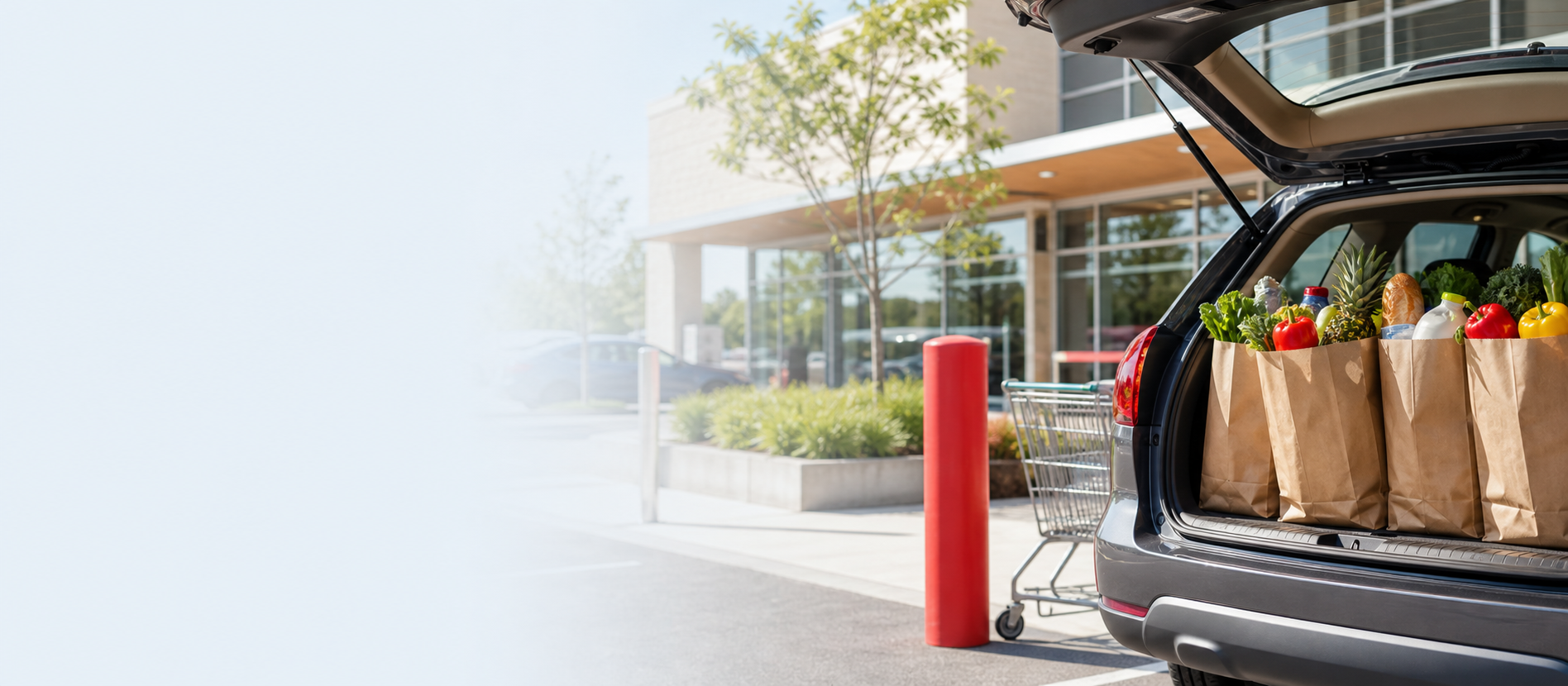 Curbside grocery pickup with bags loaded into a car